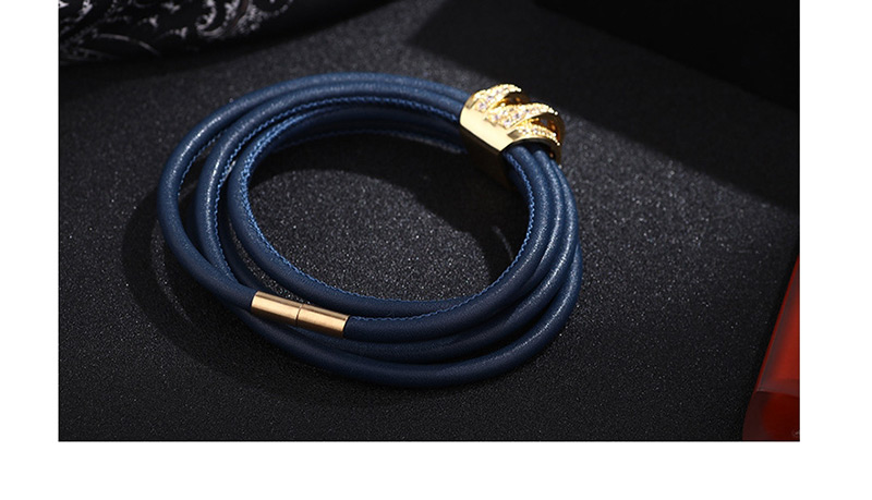 Fashion Blue Copper Inlaid Zirconium Multi-turn Leather Bracelet,Fashion Bracelets