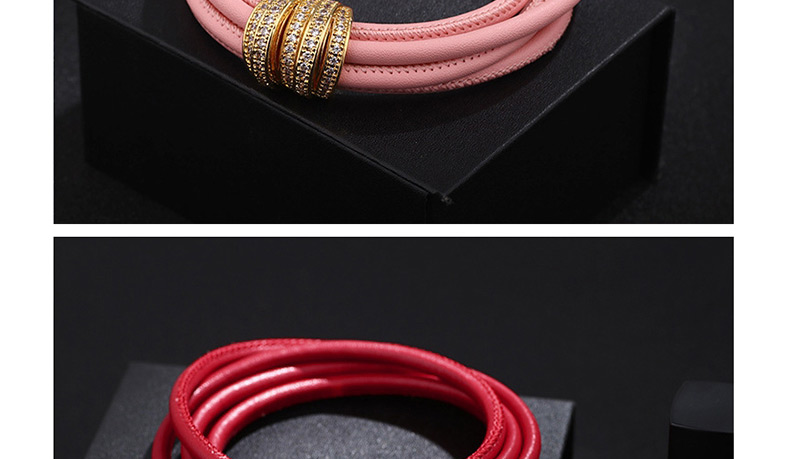 Fashion Pink Copper Inlaid Zirconium Multi-turn Leather Bracelet,Fashion Bracelets