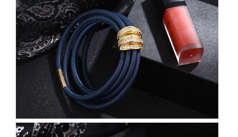 Fashion Blue Copper Inlaid Zirconium Multi-turn Leather Bracelet,Fashion Bracelets