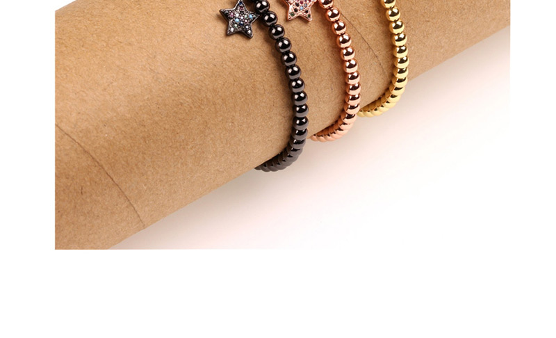 Fashion Black Copper Bead Weave Pentagram Micro Diamond Bracelet,Bracelets