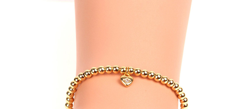 Fashion Gold Gold-plated Micro-inlaid Zircon Heart-shaped Copper Gold Beads Woven Bracelet,Bracelets