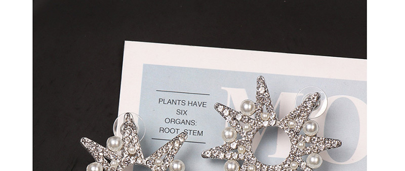 Fashion Silver Geometric Diamond Pearl Star Stud Earrings,Stud Earrings