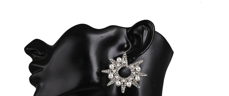 Fashion Silver Geometric Diamond Pearl Star Stud Earrings,Stud Earrings