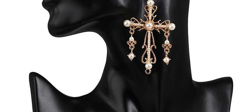 Fashion Gold Pearl Cross Earrings,Drop Earrings