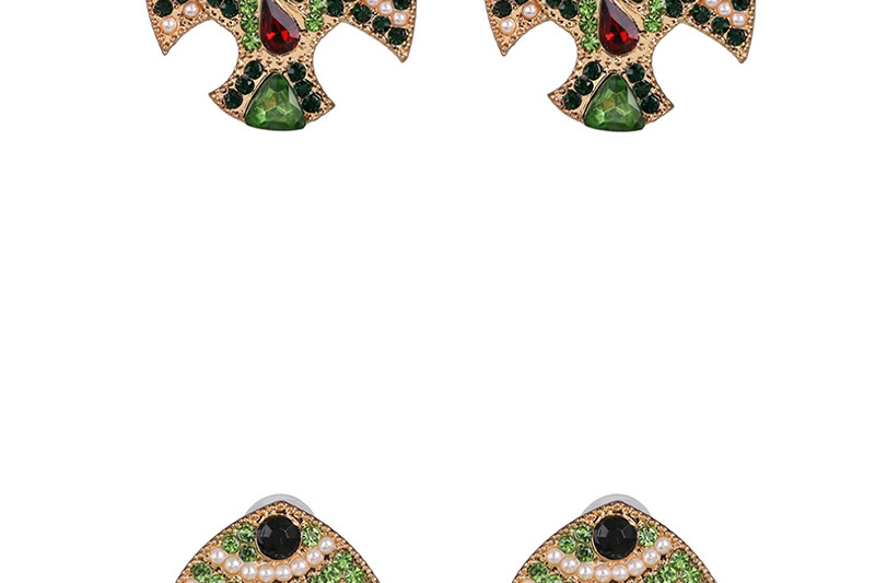 Fashion Green Plated Crystal Diamond Fish Earrings,Stud Earrings