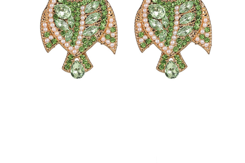 Fashion Light Green Plated Crystal Diamond Fish Earrings,Stud Earrings