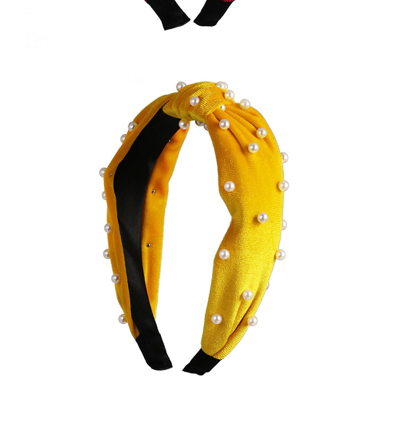 Fashion Yellow Wide-brimmed Bow Pearl Headband,Head Band