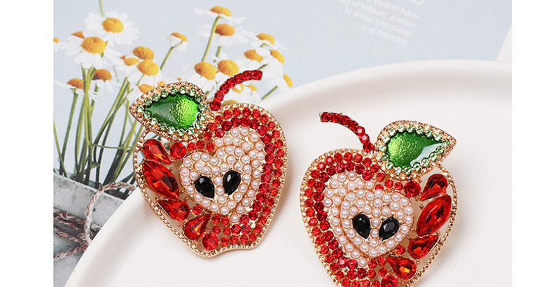 Fashion Red Fruit Apple And Diamond Earrings,Stud Earrings