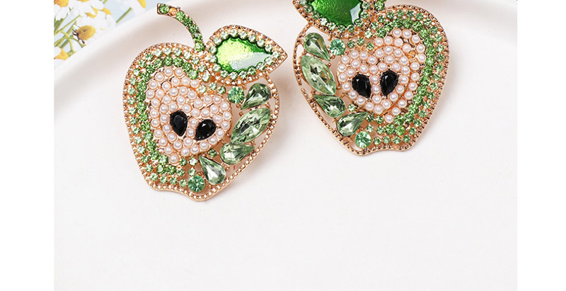 Fashion Green Fruit Apple And Diamond Earrings,Stud Earrings