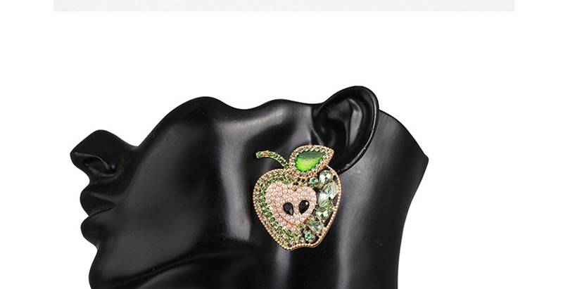 Fashion Green Fruit Apple And Diamond Earrings,Stud Earrings