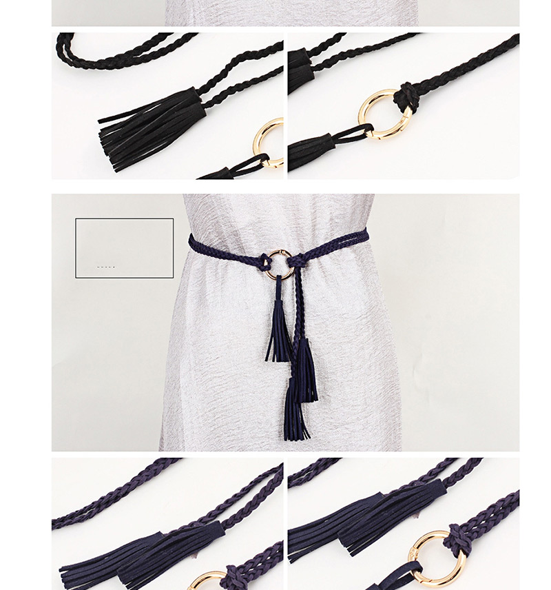 Fashion Black Fine Twist Braided Tassel Belt,Thin belts