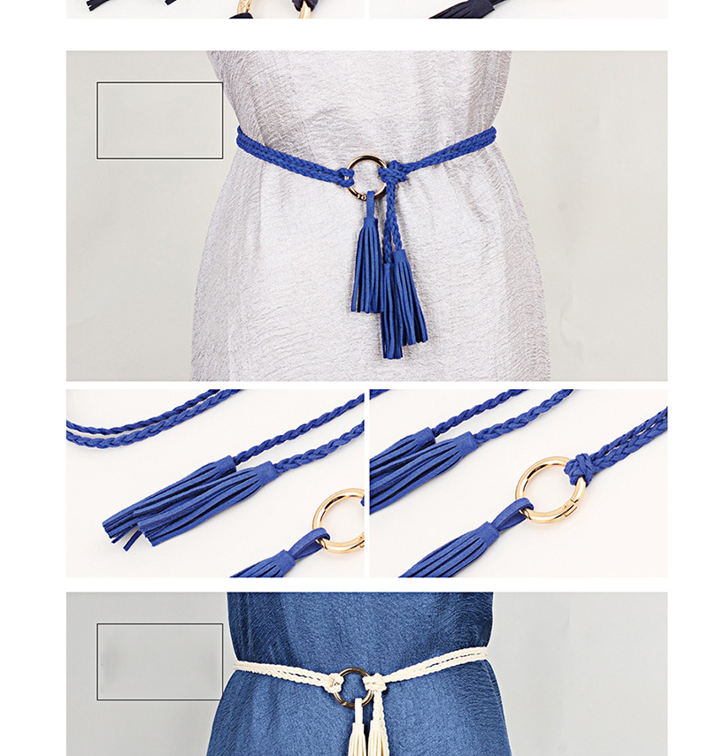Fashion Beige Fine Twist Braided Tassel Belt,Thin belts