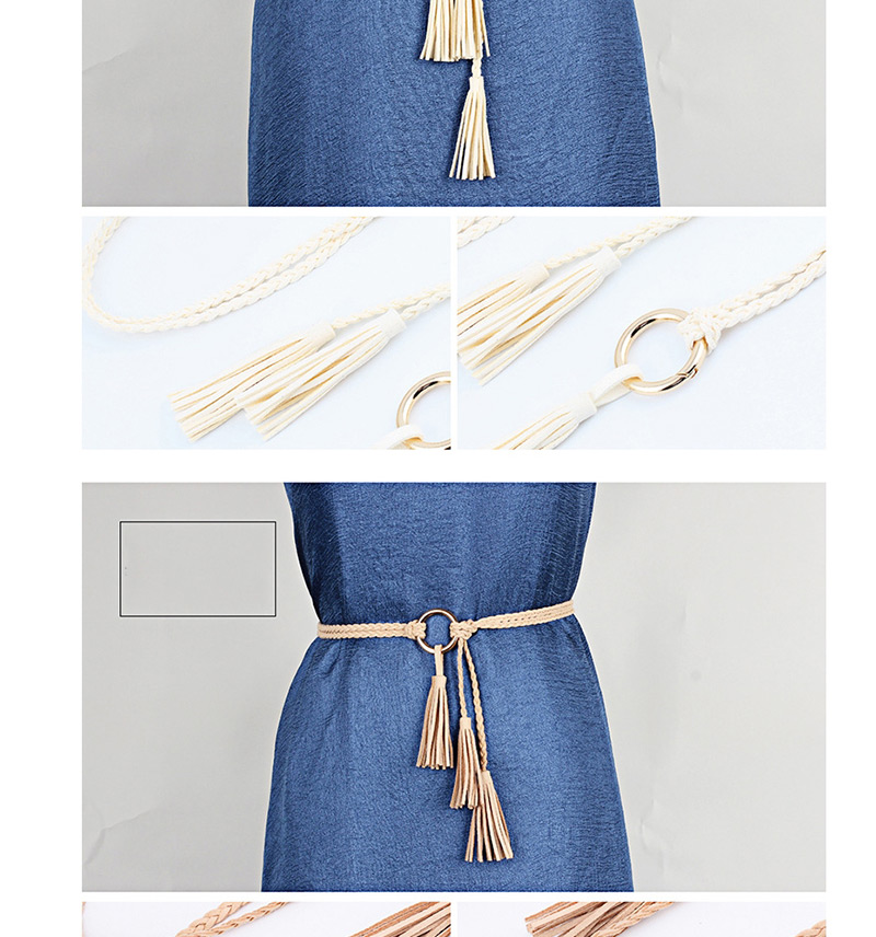 Fashion Khaki Fine Twist Braided Tassel Belt,Thin belts