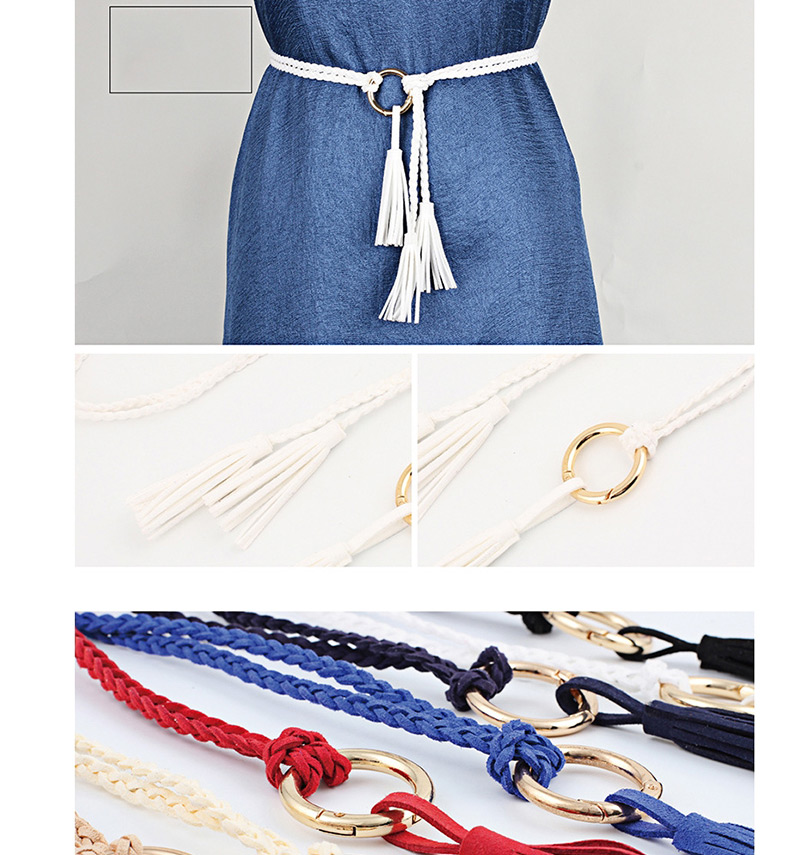 Fashion Navy Fine Twist Braided Tassel Belt,Thin belts