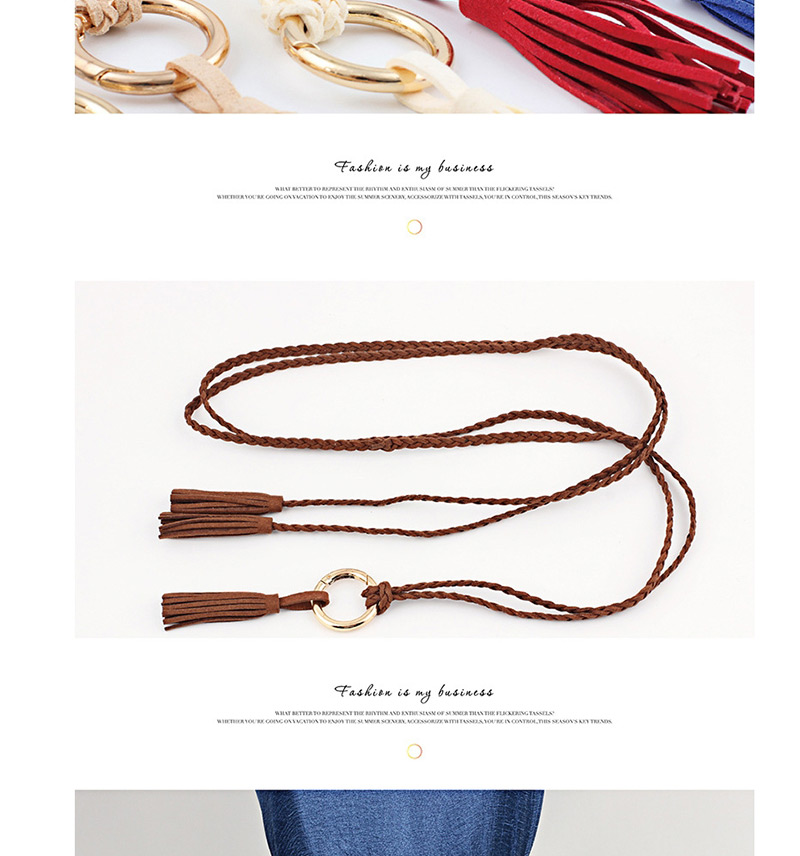 Fashion Red Fine Twist Braided Tassel Belt,Thin belts