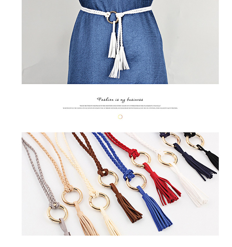 Fashion Khaki Fine Twist Braided Tassel Belt,Thin belts