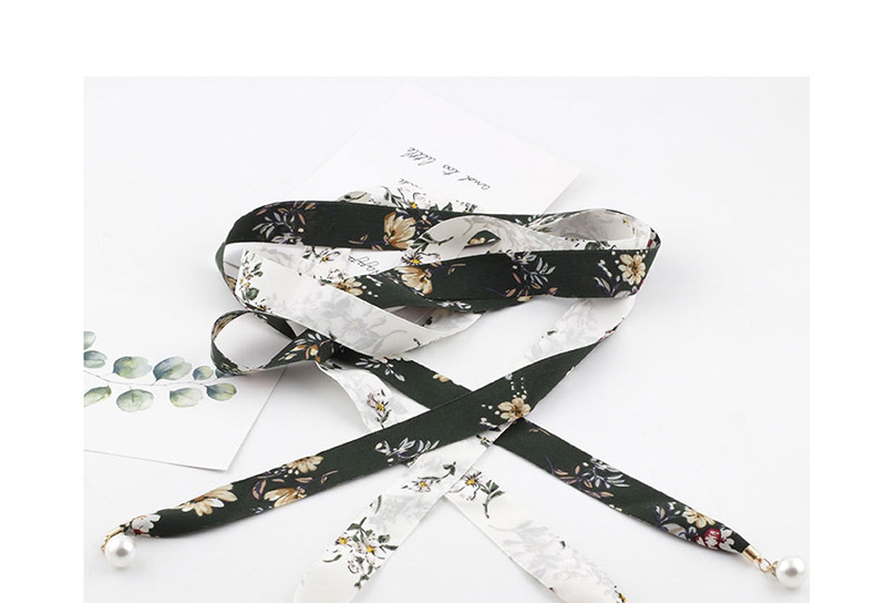 Fashion Striped Zhang Qing And White Floral Scarf Knotted Pearl Chiffon Ribbon Silk Girdle,Thin belts