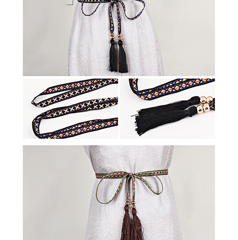 Fashion Black Tassel Fringed Thin Belt,Thin belts