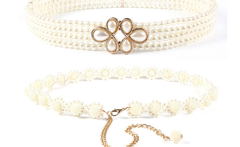 Fashion White Pearl Bow Elastic Waist Chain,Waist Chain