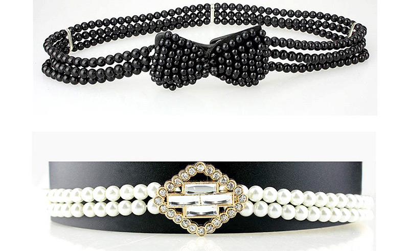 Fashion Black Pearl Bow Elastic Waist Chain,Waist Chain