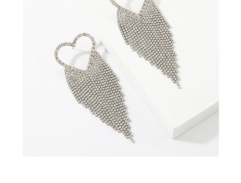 Fashion Silver Heart-shaped Diamond Stud Earrings,Drop Earrings