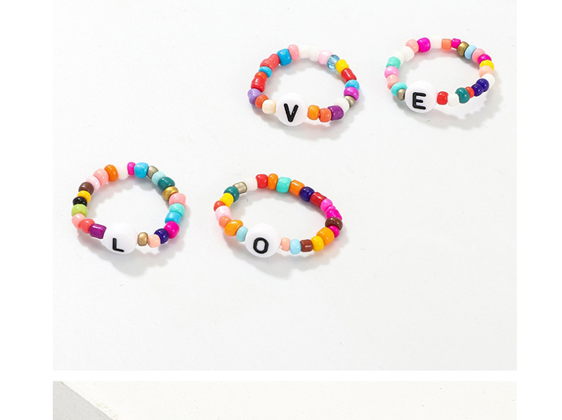 Fashion Color Mizhu Love Letter Ring Set Of 4,Fashion Rings