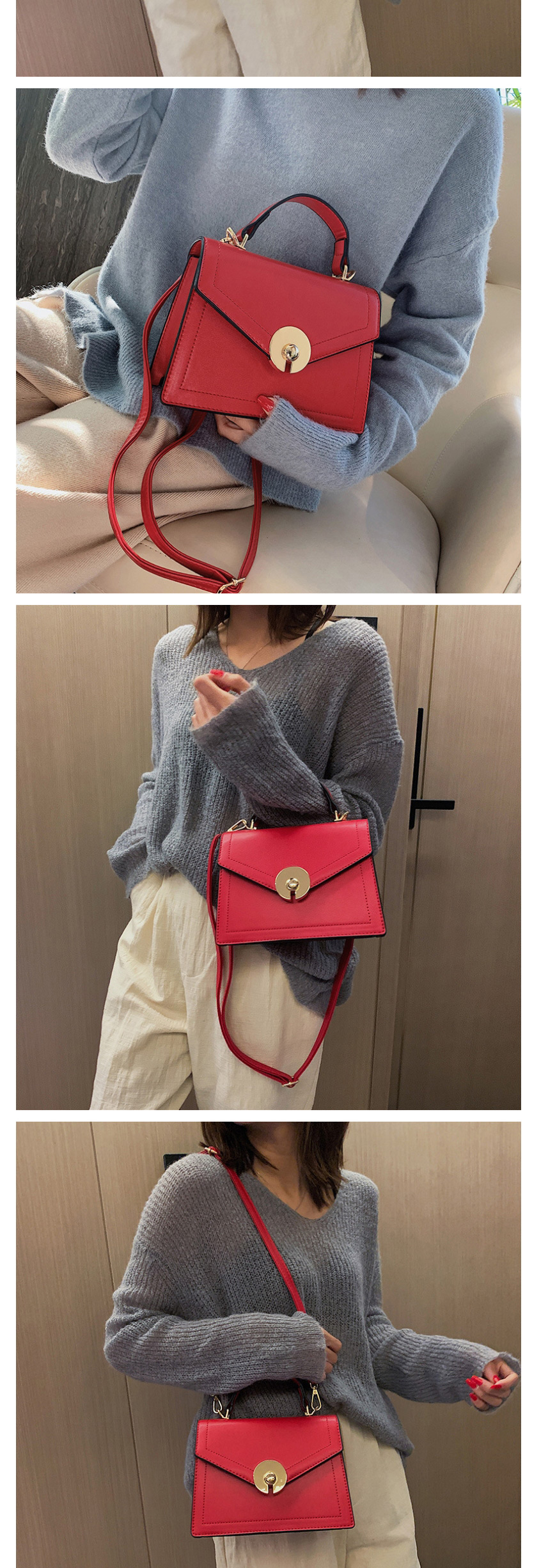 Fashion Red Lock Bag Shoulder Messenger Bag,Shoulder bags