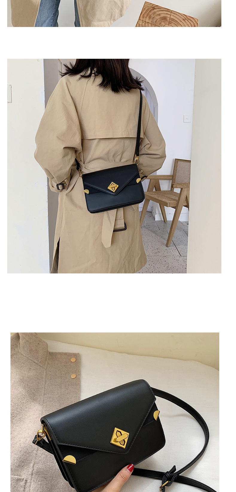 Fashion Black Locked Crossbody Shoulder Bag,Shoulder bags