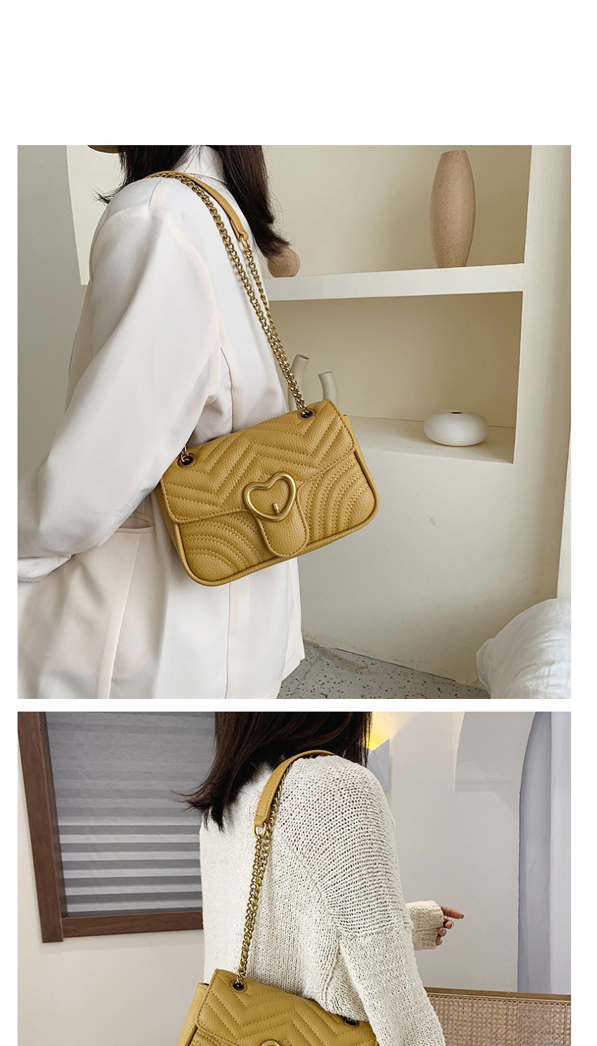 Fashion Yellow Heart-shaped Lock Collar Messenger Handbag,Handbags
