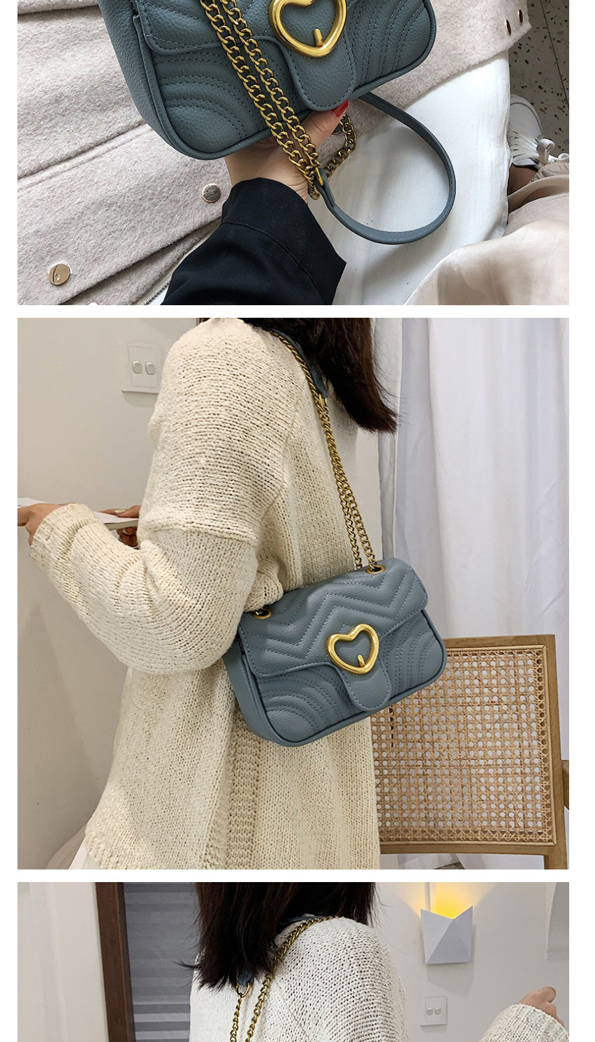 Fashion Blue Heart-shaped Lock Collar Messenger Handbag,Handbags