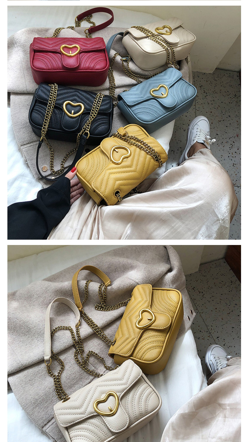 Fashion Black Heart-shaped Lock Collar Messenger Handbag,Handbags