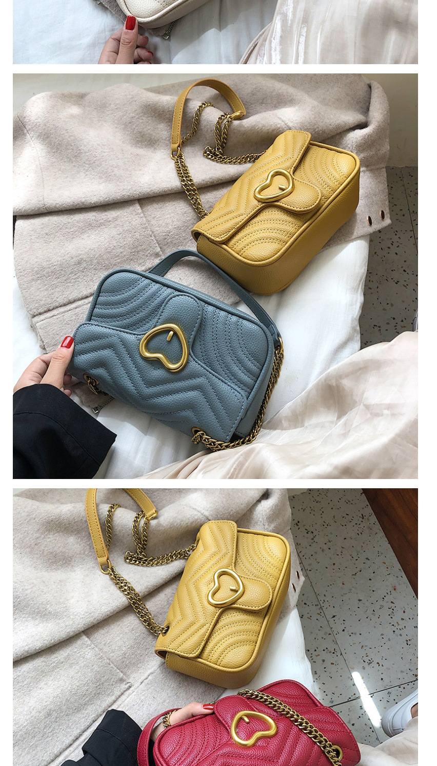 Fashion Blue Heart-shaped Lock Collar Messenger Handbag,Handbags