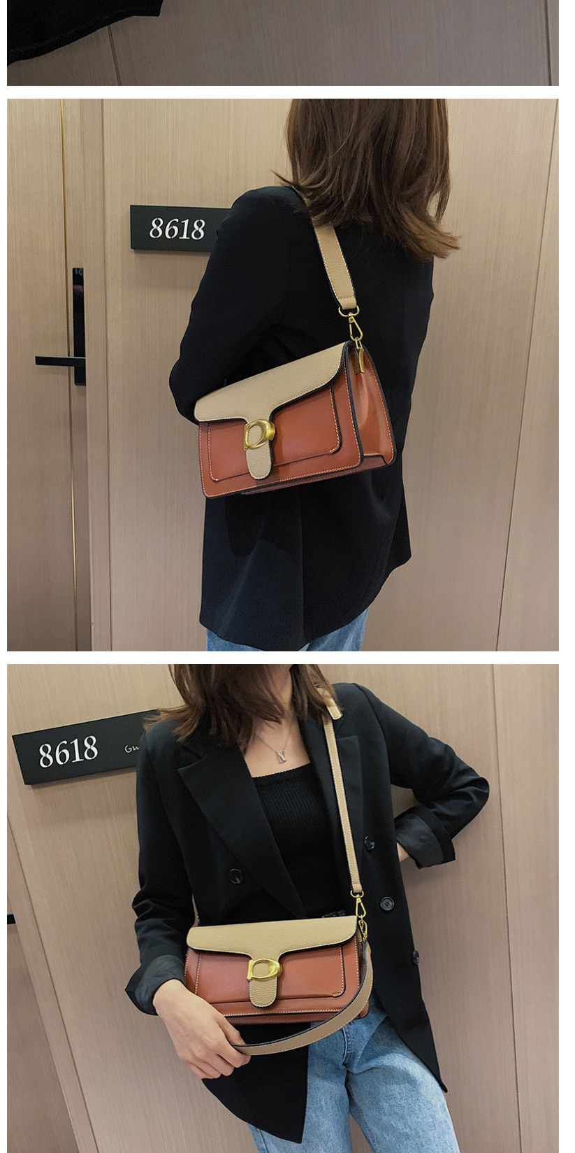 Fashion Black Contrast Stitching Crossbody Shoulder Bag,Handbags