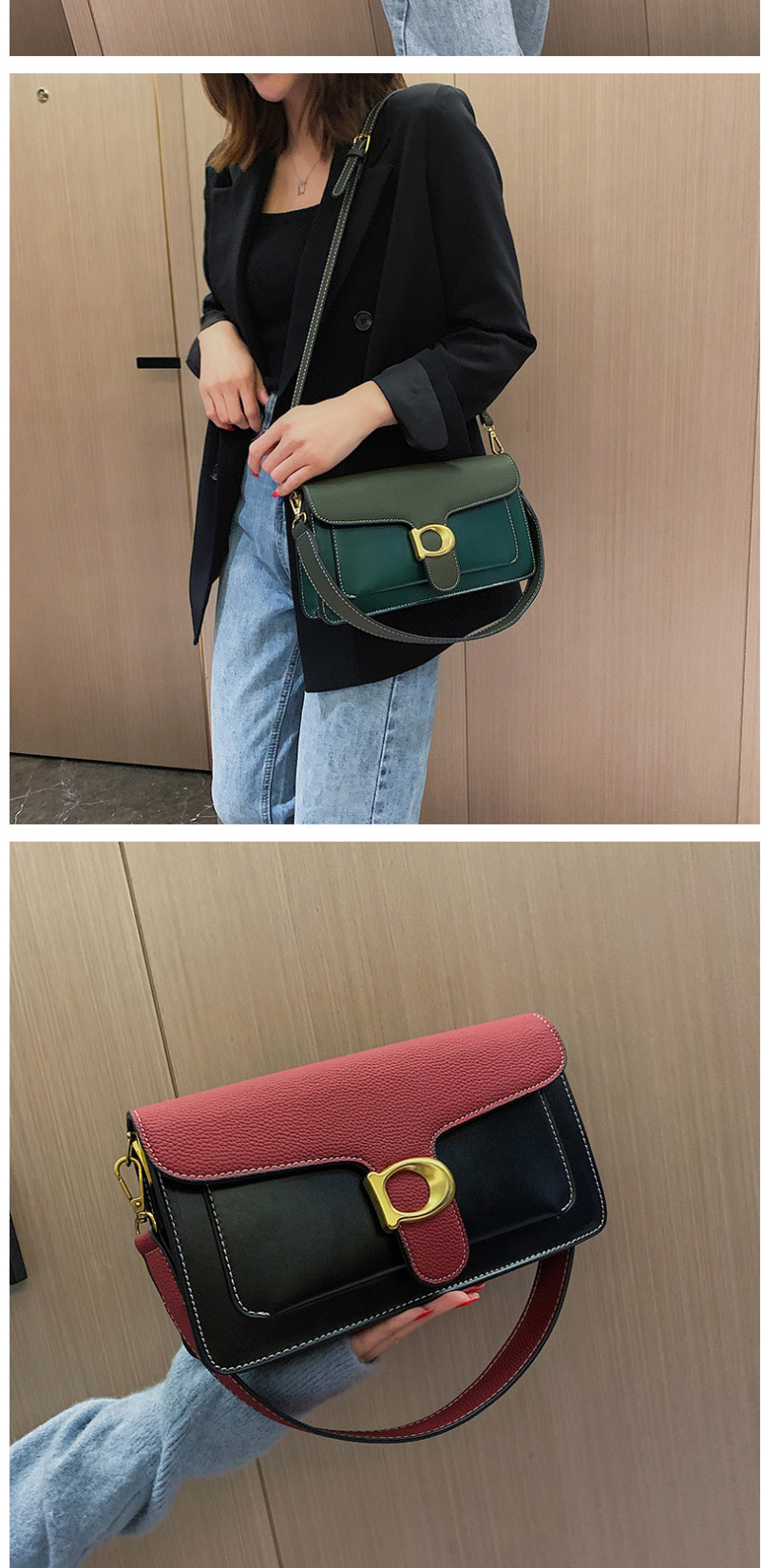 Fashion Green Contrast Stitching Crossbody Shoulder Bag,Handbags