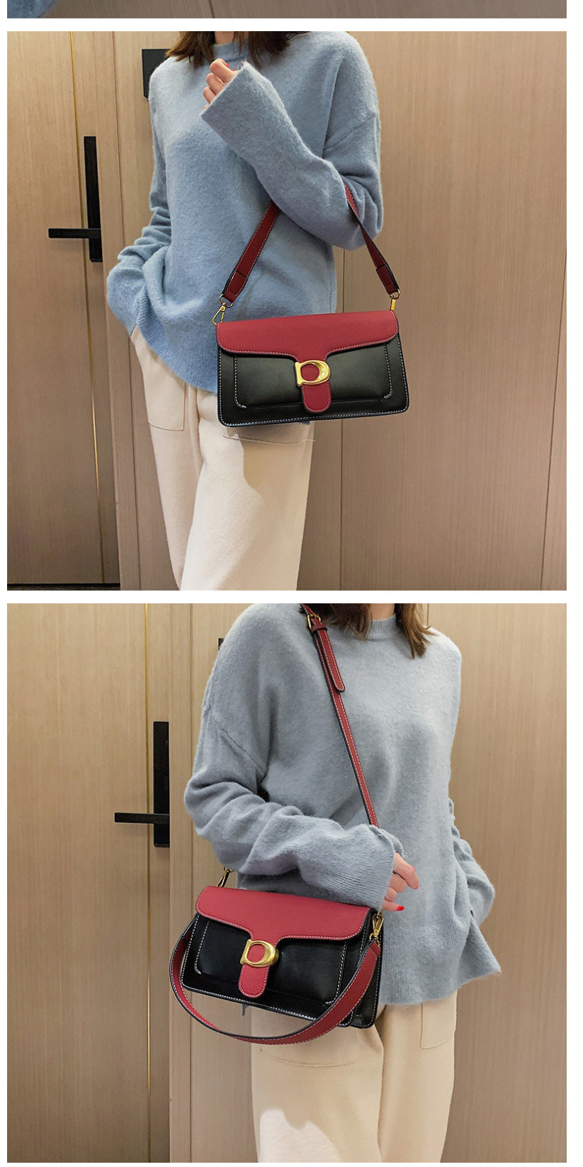Fashion Coffee Color Contrast Stitching Crossbody Shoulder Bag,Handbags