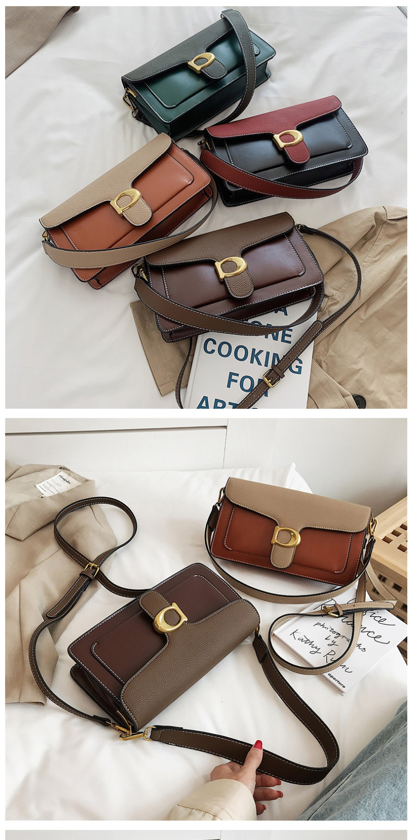 Fashion Brown Contrast Stitching Crossbody Shoulder Bag,Handbags