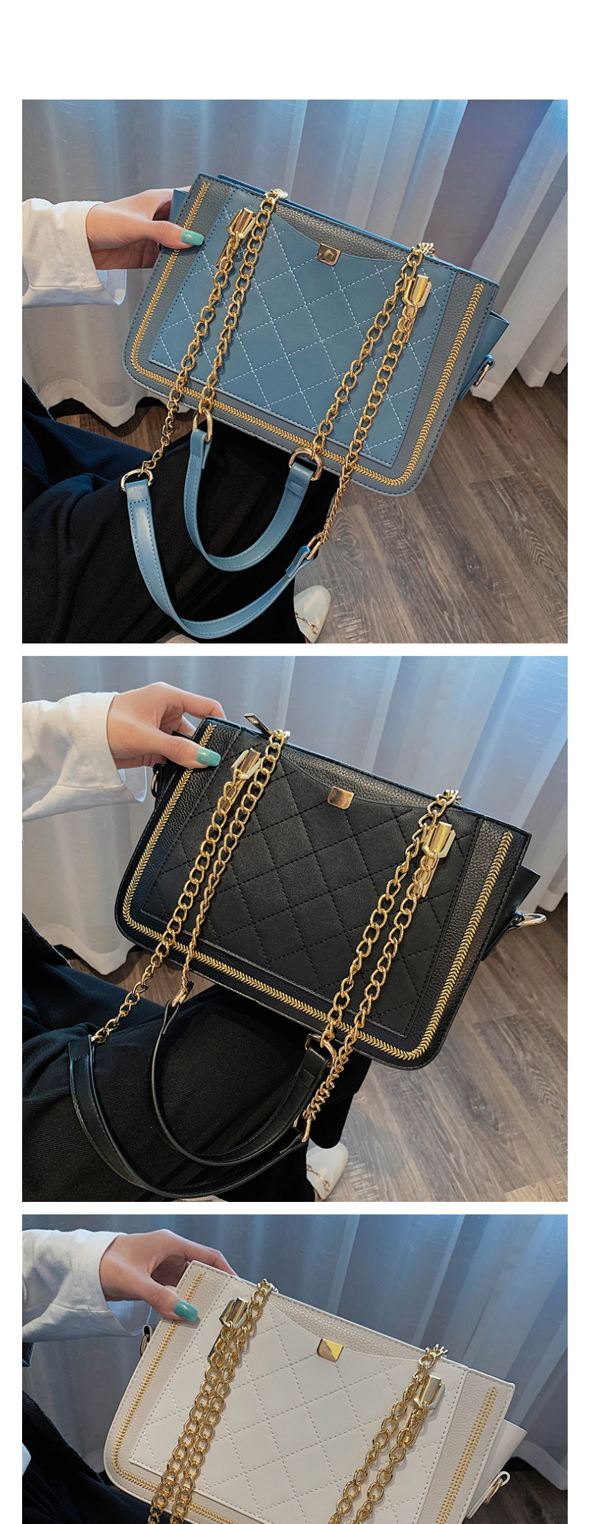 Fashion Black Pleated Chain Stitching Shoulder Bag,Shoulder bags