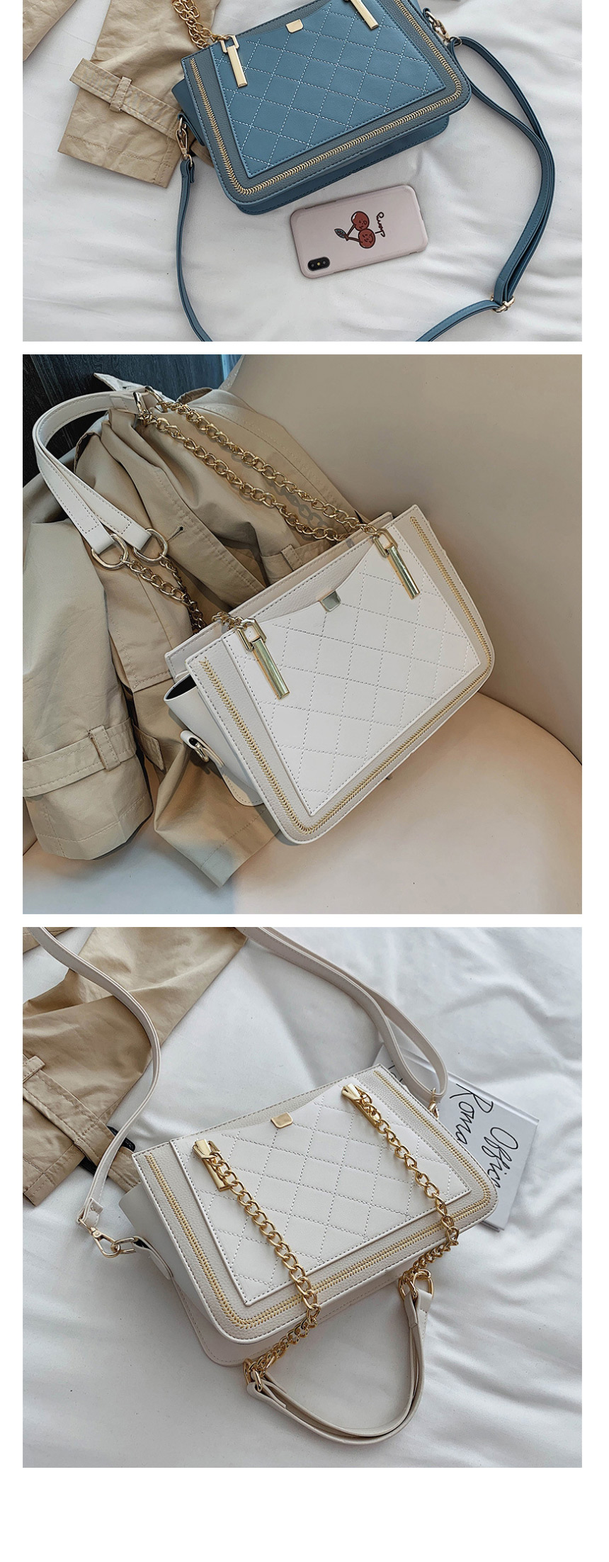 Fashion White Pleated Chain Stitching Shoulder Bag,Shoulder bags