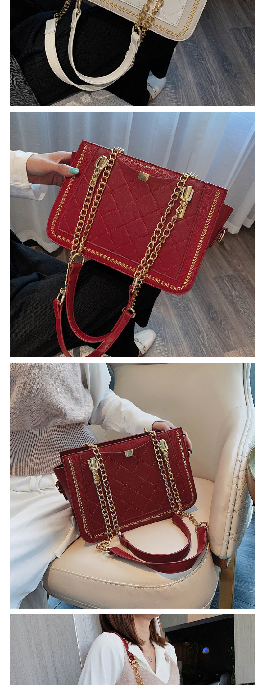 Fashion Red Pleated Chain Stitching Shoulder Bag,Shoulder bags