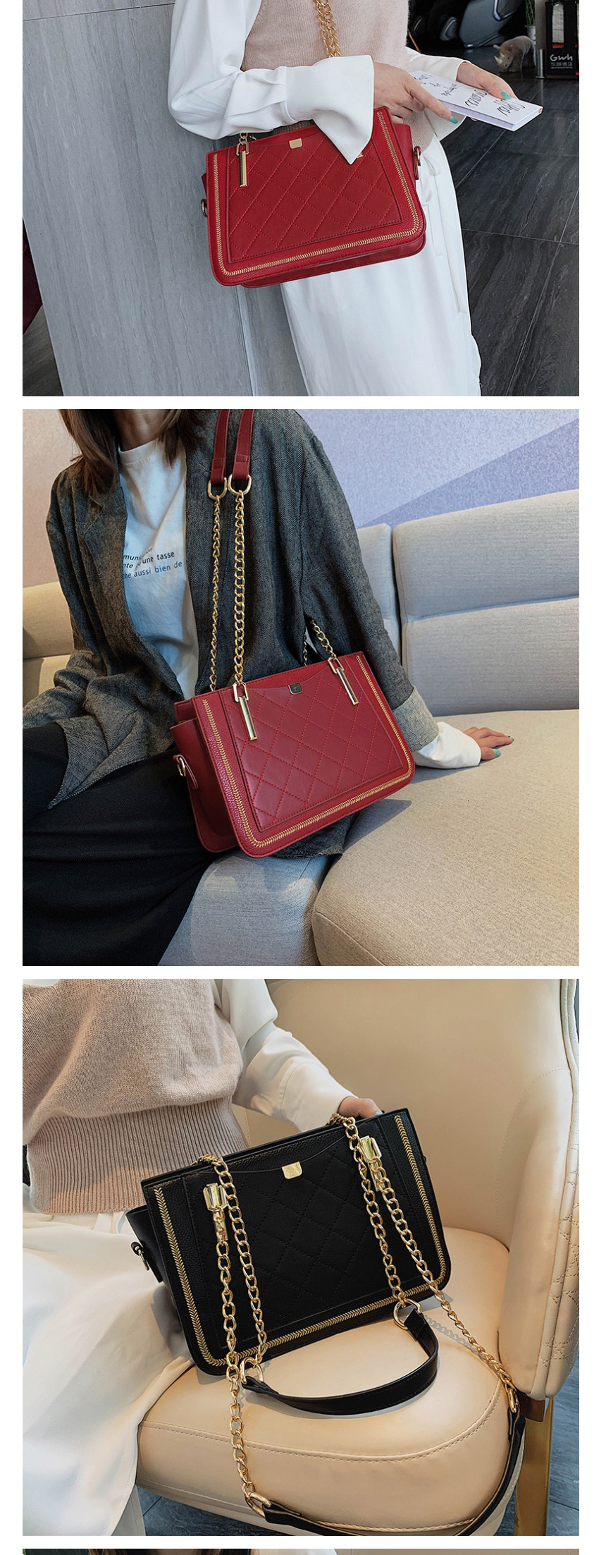 Fashion Red Pleated Chain Stitching Shoulder Bag,Shoulder bags