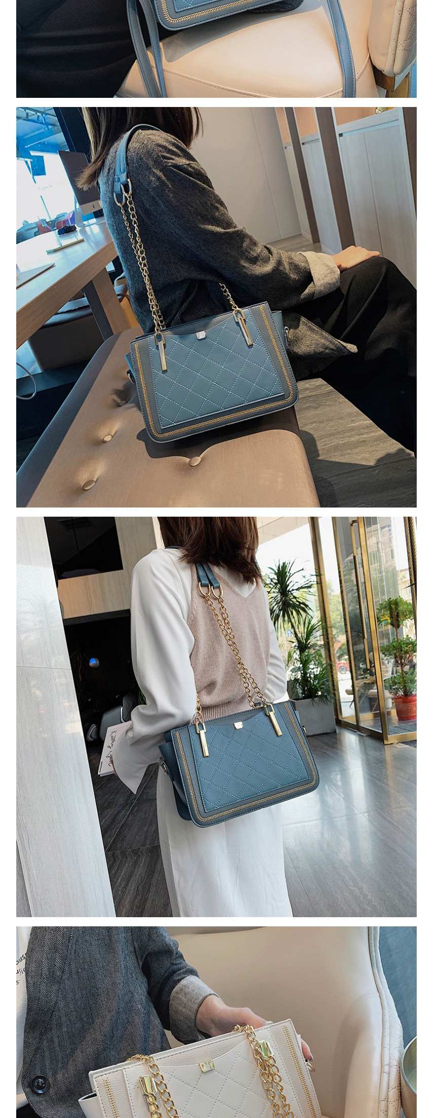 Fashion Blue Pleated Chain Stitching Shoulder Bag,Shoulder bags