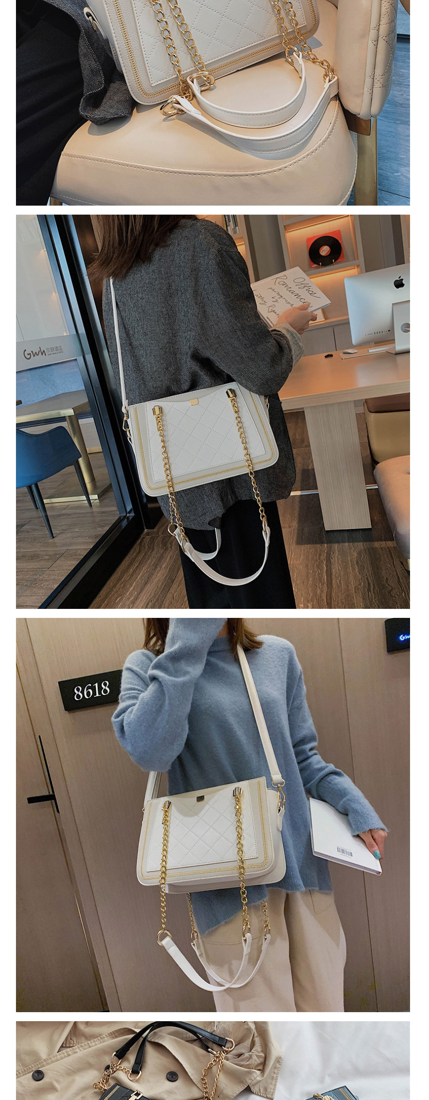 Fashion White Pleated Chain Stitching Shoulder Bag,Shoulder bags