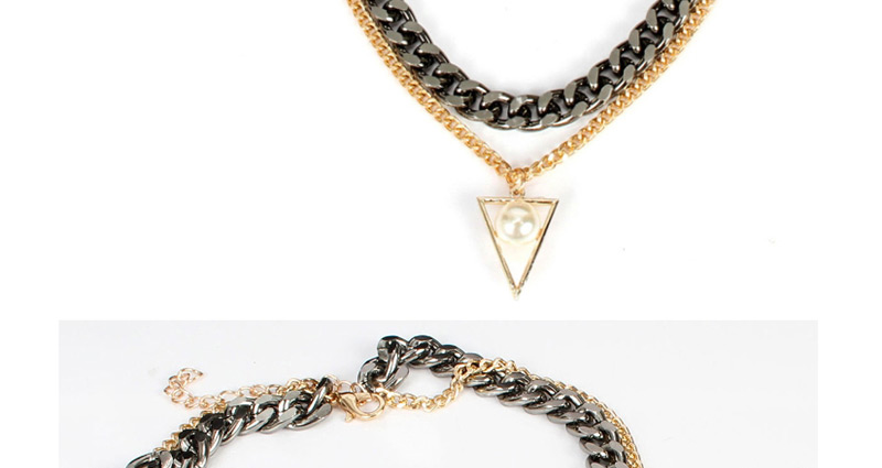 Fashion Gun Black Triangle Pendant Double Necklace,Multi Strand Necklaces