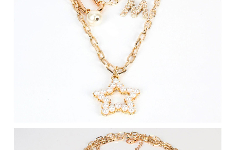 Fashion Gold Letter Lock Five-pointed Star Necklace,Multi Strand Necklaces