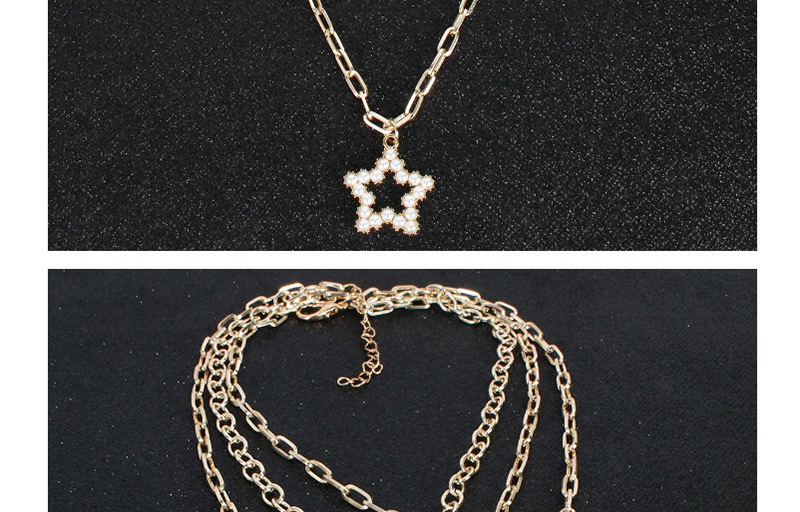 Fashion Gold Letter Lock Five-pointed Star Necklace,Multi Strand Necklaces