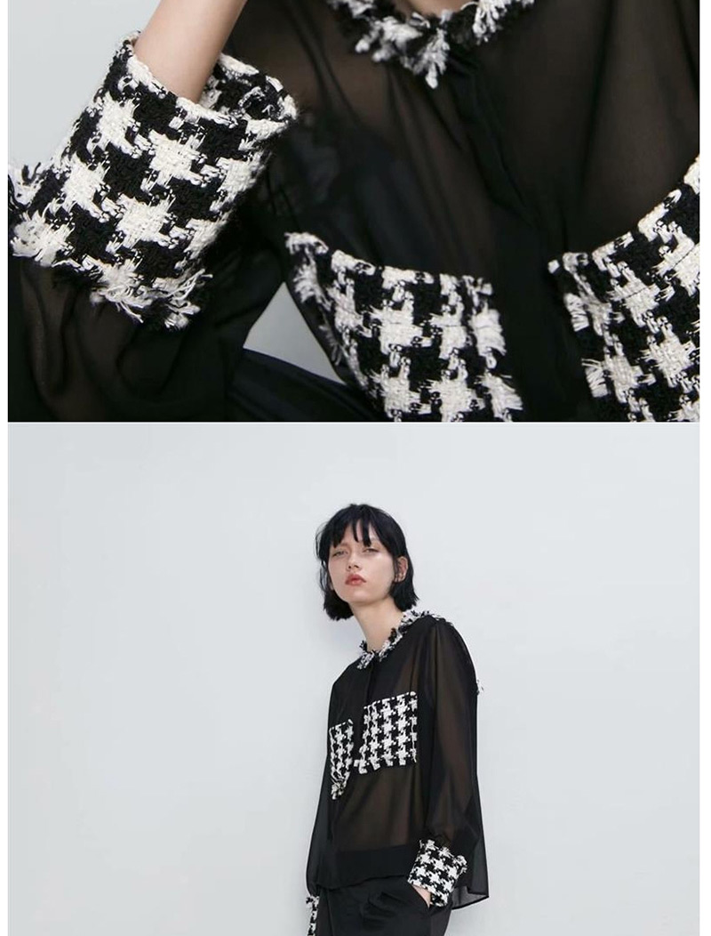Fashion Black Tweed Stitching Shirt,Blouses