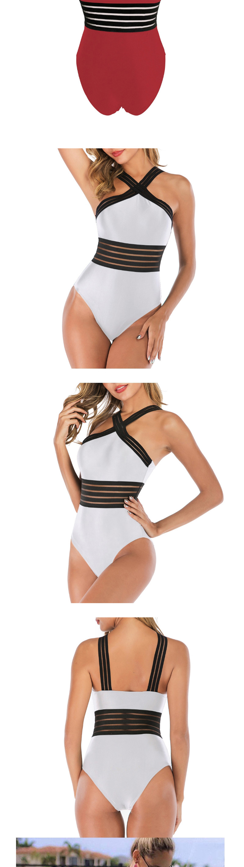 Fashion Red Cross Ribbon Bandage One Piece Swimsuit,One Pieces