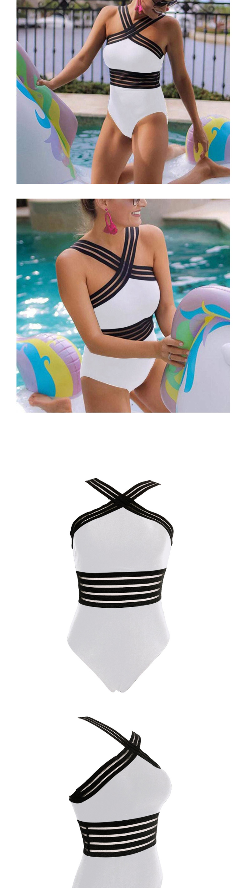 Fashion White Cross Ribbon Bandage One Piece Swimsuit,One Pieces