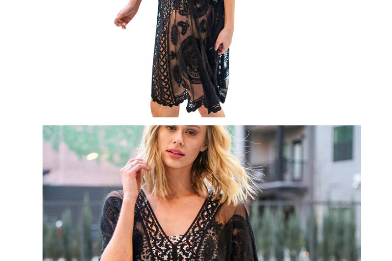 Fashion Black Openwork Lace Hook Flower Long Sun Protection Clothing,Sunscreen Shirts