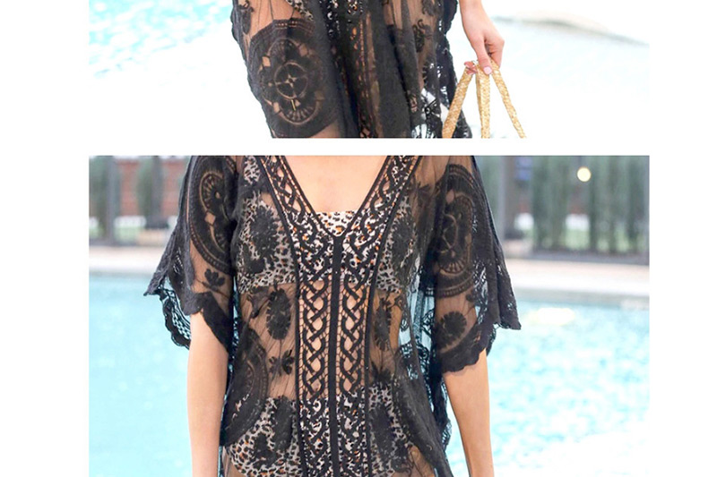 Fashion Black Openwork Lace Hook Flower Long Sun Protection Clothing,Sunscreen Shirts